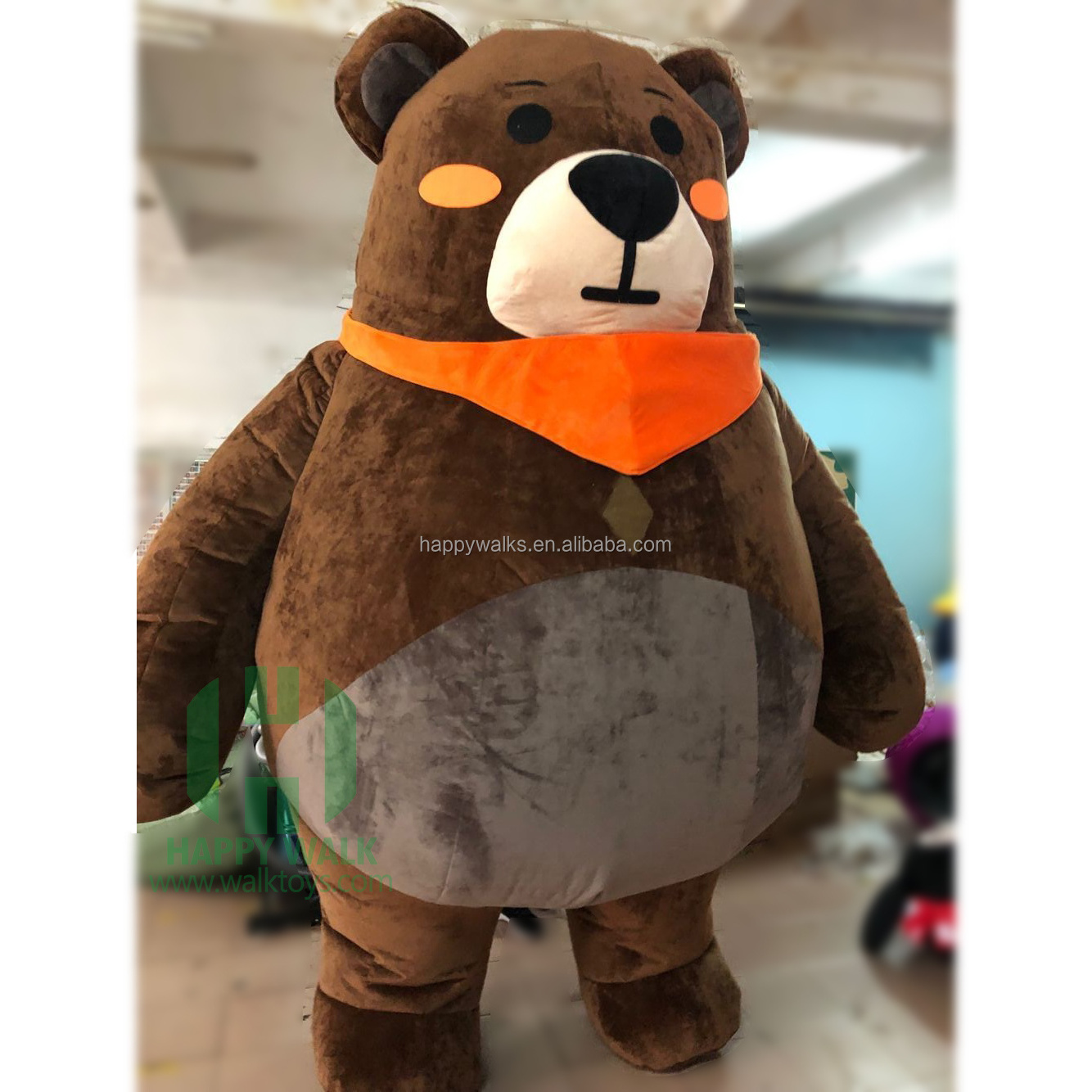 Commercial Mascot Costume Inflatable Furry white and black fat walking  inflatable costume mascot bear for acticity