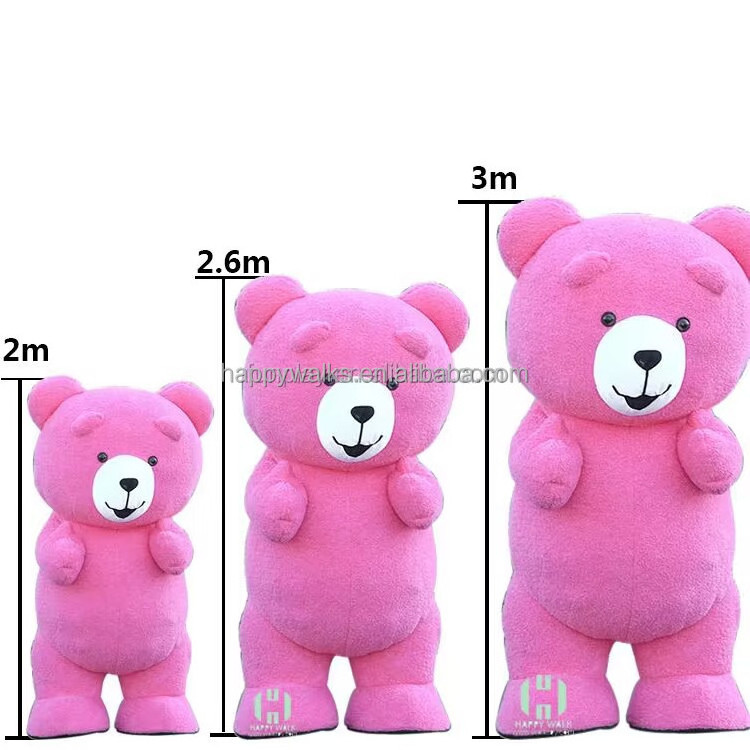 Happy Walk 2m 2.6m 3m Carnival Giant Funny Teddy Suits Inflatable Mascot Costume Pink Plush Teddy Bear Mascot Costume for Adults