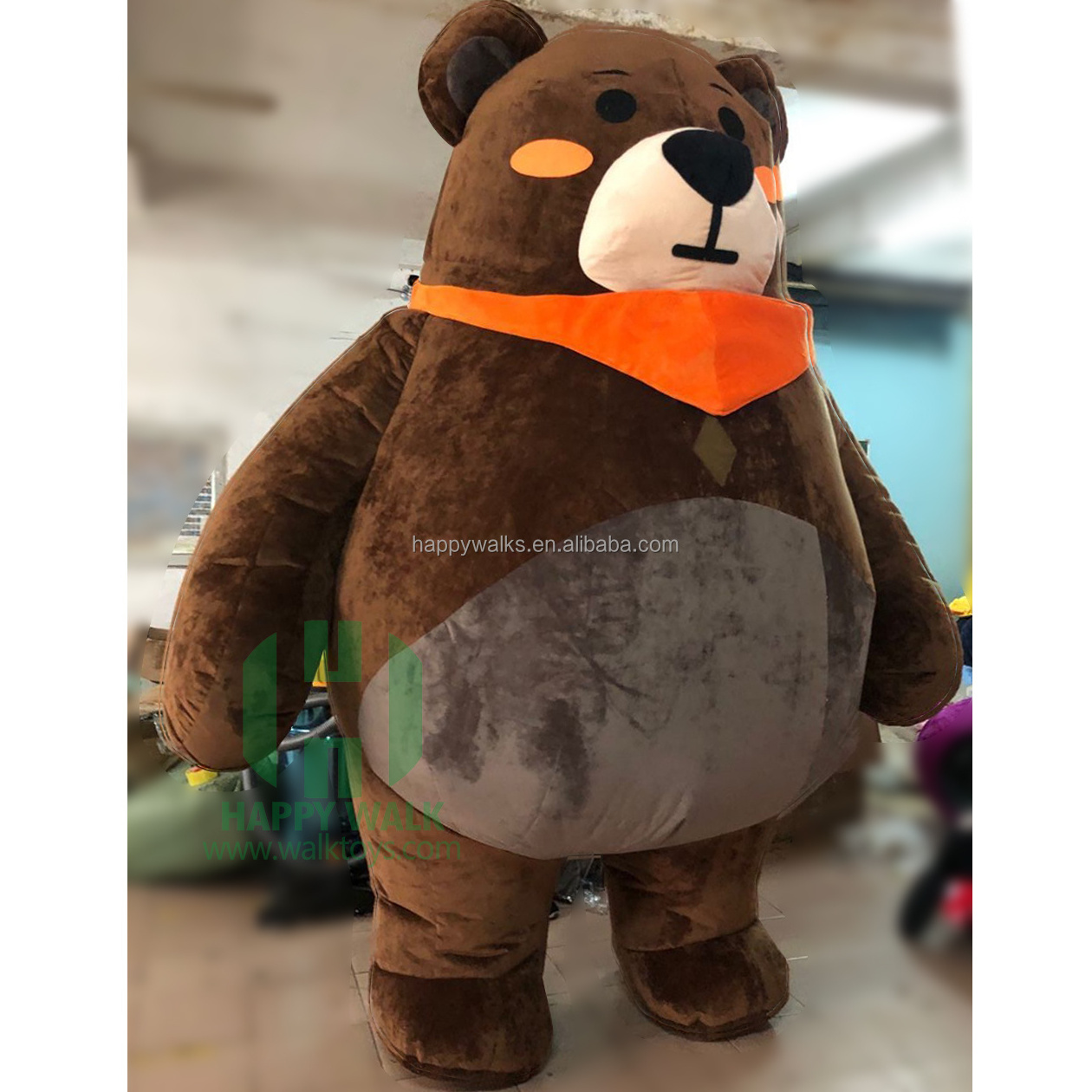 Commercial Mascot Costume Inflatable Furry white and black fat walking  inflatable costume mascot bear for acticity