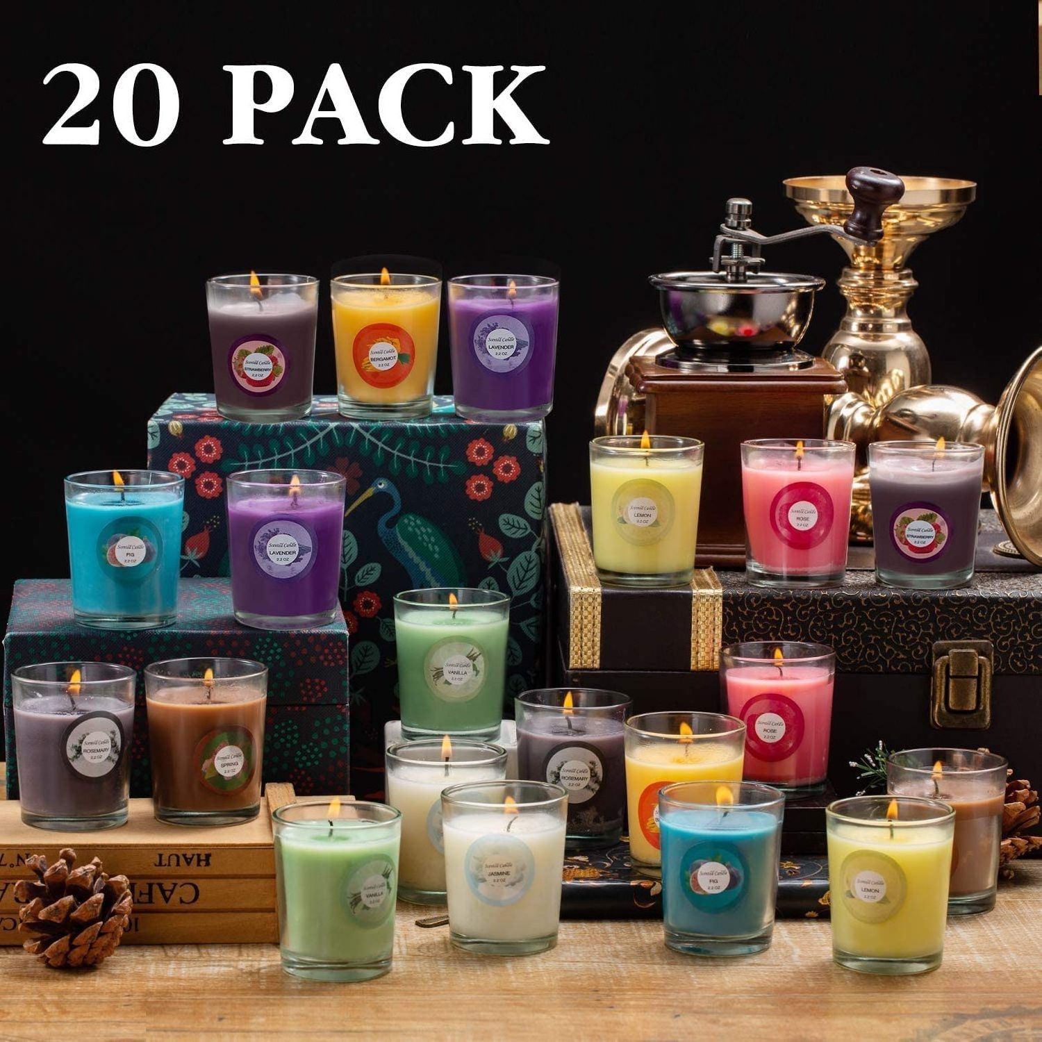 20 Pack Strong Scented Candles Gift Set With 10 Fragrances For Home and Women Aromatherapy Soy Wax Glass Jar Candle