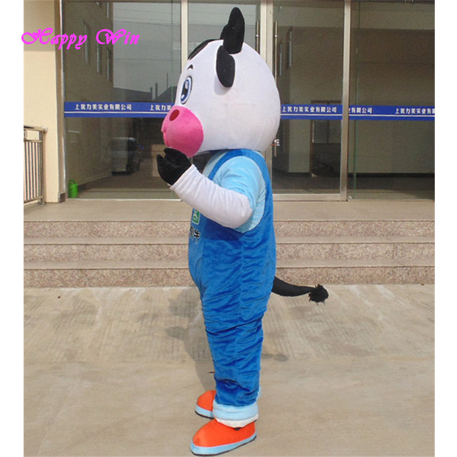 Comfortable factory direct sale customized china white cow with blue clothes mascot Characters costume for sale