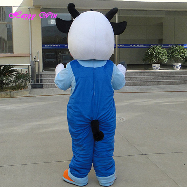 Comfortable factory direct sale customized china white cow with blue clothes mascot Characters costume for sale