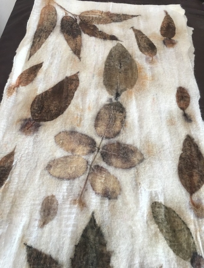 Eco-print silk scarf/Natural dye scarf and merino wool/Nuno felted natural Scarf