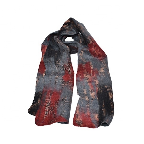 Dark color combination Felted scarf/Soft and comfortable Scarf made from Merino wool and saree