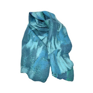 Torquise Saree and merino wool mixed scarf/Hot selling merino wool and silk saree mixed scarf/Hand Made scarf