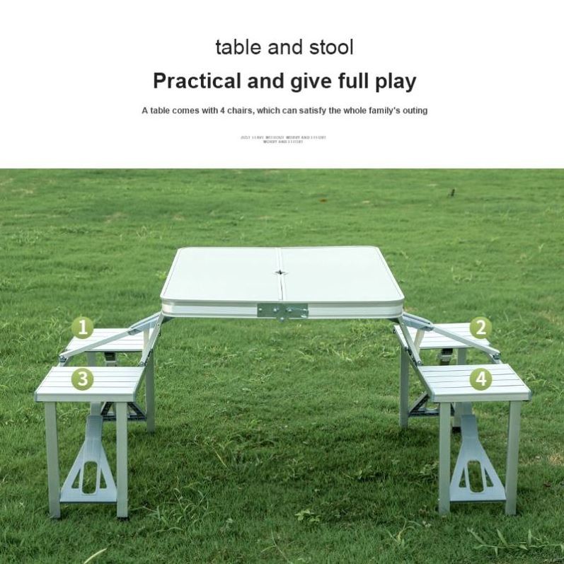 Foldable Camping Picnic Table With Seats And Umbrella Hole, 4-Person Fold Up Travel Picnic Table Camp Furniture