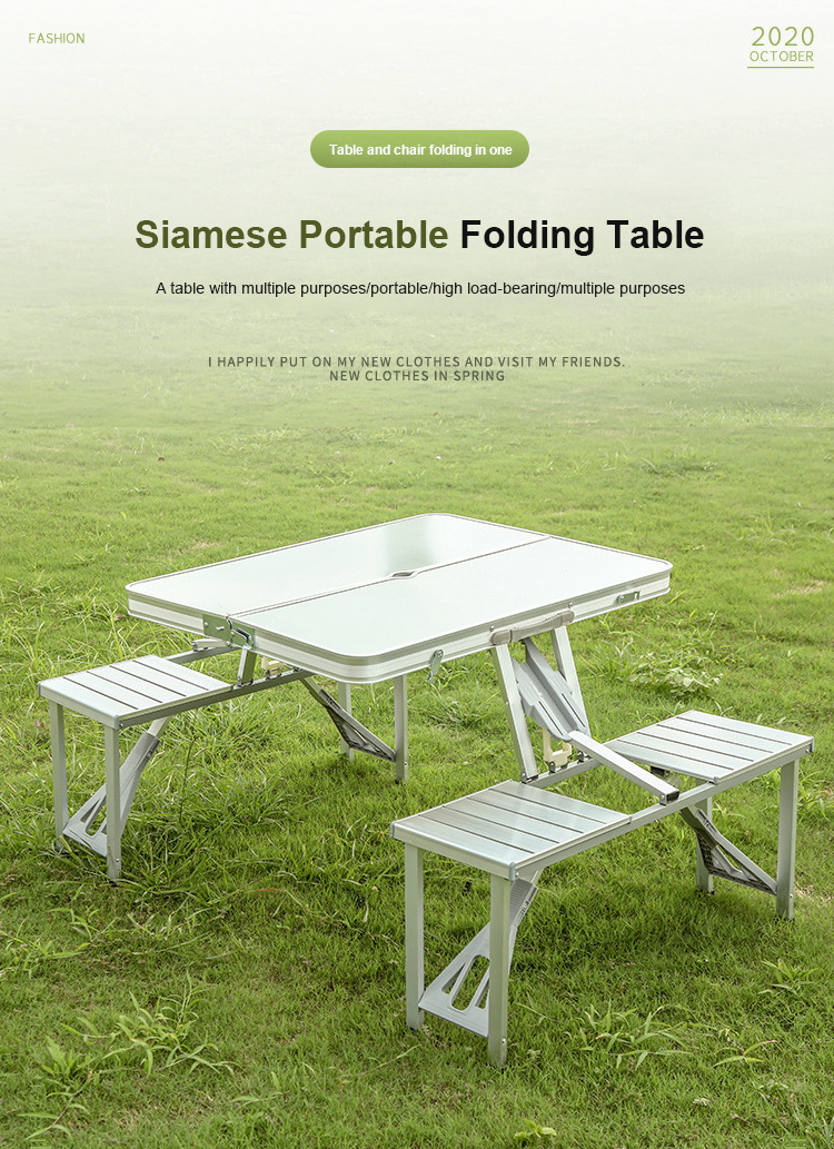 Foldable Camping Picnic Table With Seats And Umbrella Hole, 4-Person Fold Up Travel Picnic Table Camp Furniture