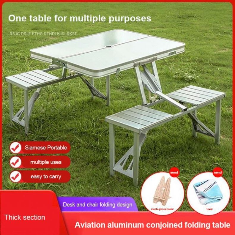 Foldable Camping Picnic Table With Seats And Umbrella Hole, 4-Person Fold Up Travel Picnic Table Camp Furniture