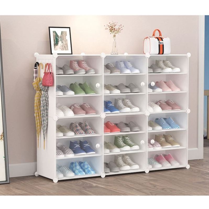 Reasonable Price Large Capacity Storage Organizer Dark Brown 2 Swing Doors Shoe Cabinet With 8 Shelves Durable Shoe Racks