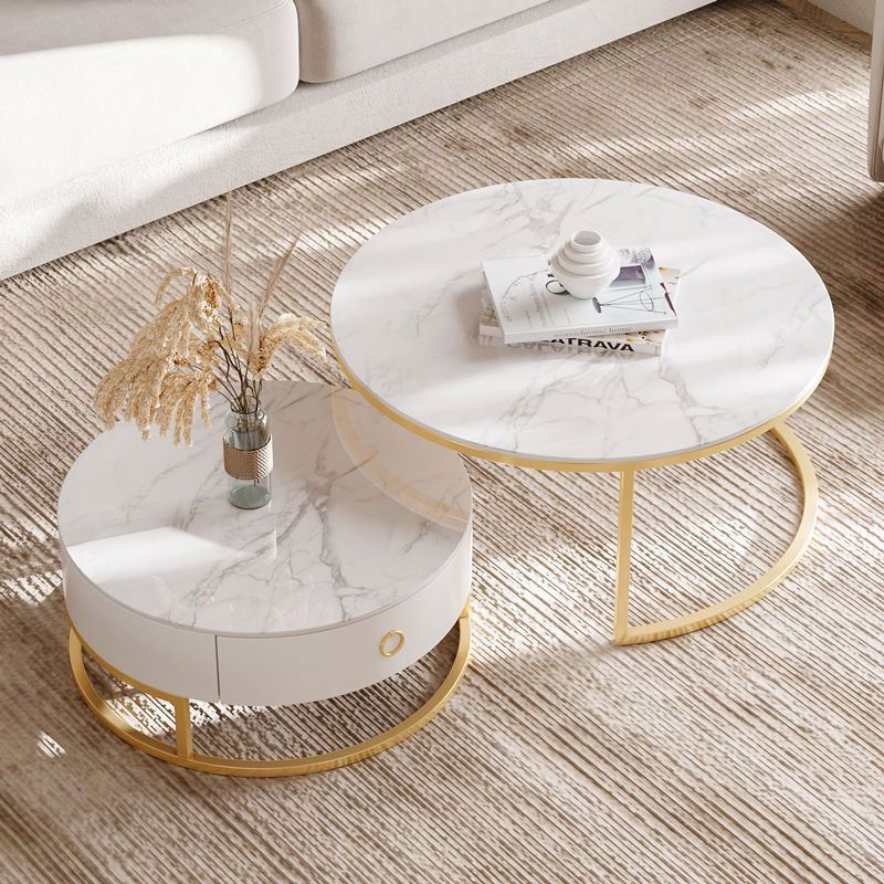 Outdoorlving Room Furniture Round Modern Metal Marble Aquarium Coffee Table