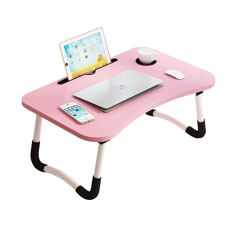 Custom Foldable Laptop Bed Table Lap Desk Stand Serving Tray Dining Table With Metal Legs Cup Slot Notebook Stand