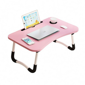 Custom Foldable Laptop Bed Table Lap Desk Stand Serving Tray Dining Table With Metal Legs Cup Slot Notebook Stand