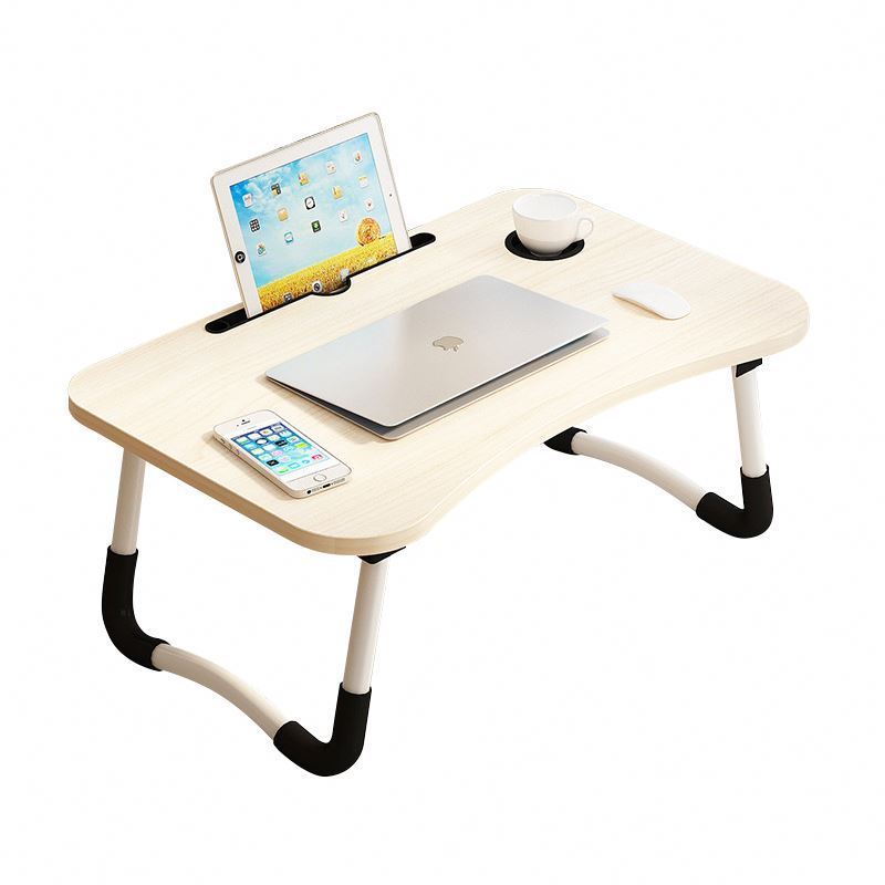 Custom Foldable Laptop Bed Table Lap Desk Stand Serving Tray Dining Table With Metal Legs Cup Slot Notebook Stand