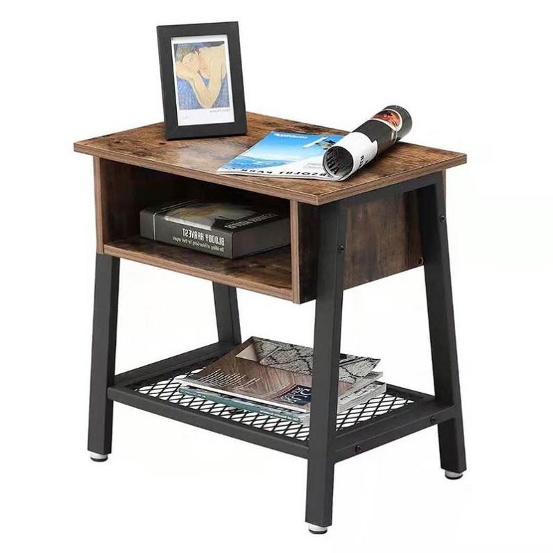 Top Nightstand Hidden Compartment Open Storage Shelf For Living Room Wood End Table