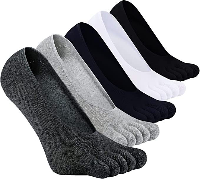 Mens No Show Toe Low Cut Ankle Invisible Loafer Sneakers Five Fingers Cotton Non Slip Grips Socks