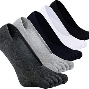 Mens No Show Toe Low Cut Ankle Invisible Loafer Sneakers Five Fingers Cotton Non Slip Grips Socks