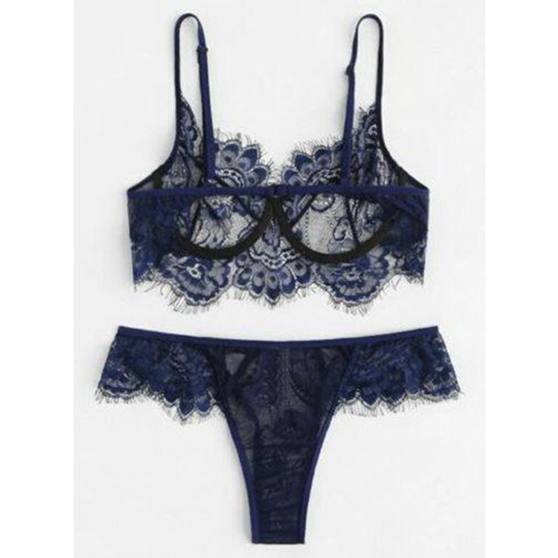 Custom Women Sexy lace Lingerie Bra set ladies Thong Underwear Sets