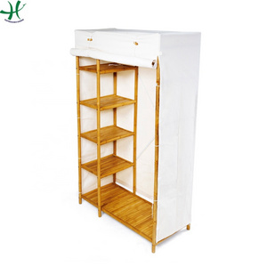 Bamboo wardrobe with canvas cover for bedroom, storage household items, natural material from Vietnam