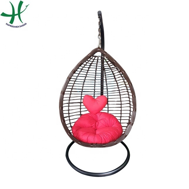 Poly Rattan Swing with Cushion for Outdoor Hanging Chair