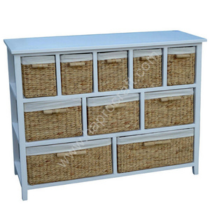 Wooden chest of drawers with 10 water hyacinth drawers/ Vietnam storage shelf household items (TH 3123)