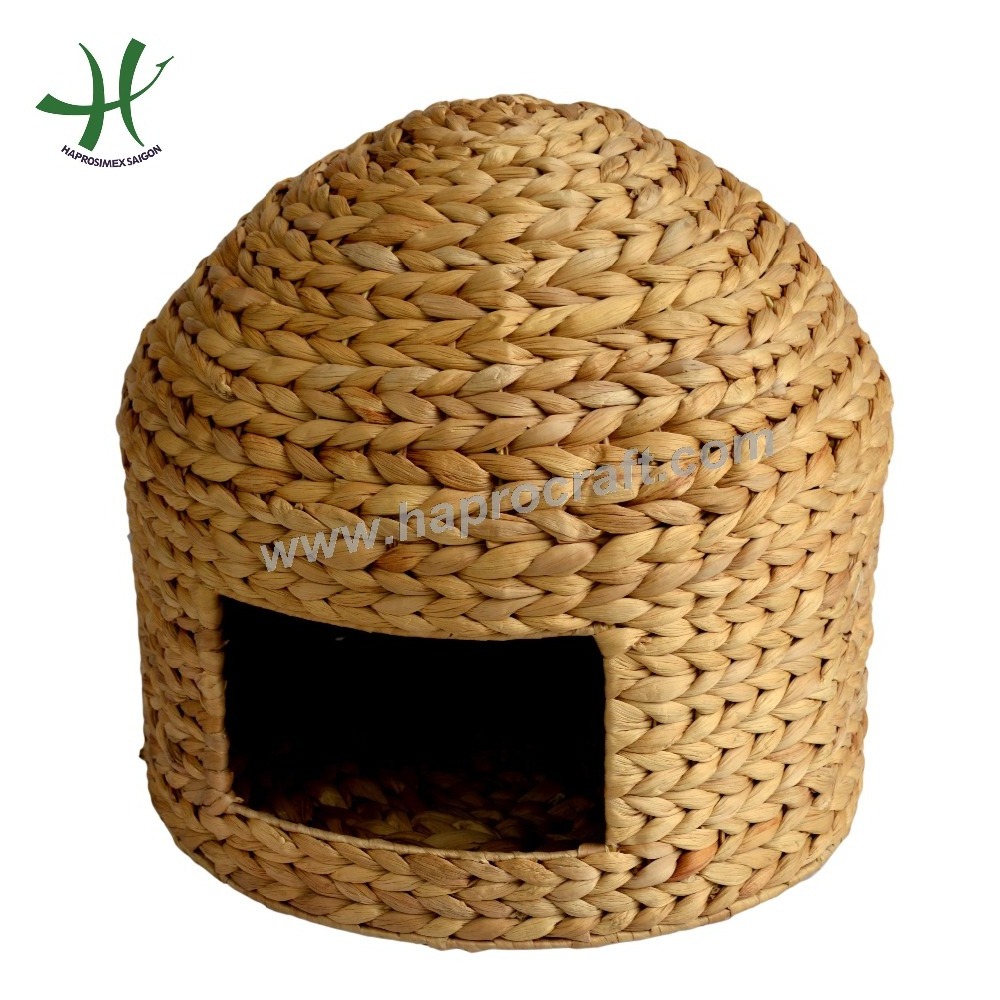 Cage & Carrier & House Pet Cage & Wicker Pet House, Cute Water hyacinth Cat House with Cushion