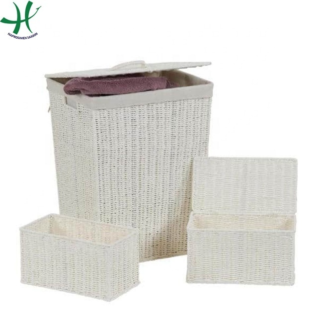 Wicker storage basket with lid and fabric inside, laundry basket in Vietnam laundry products other home decor