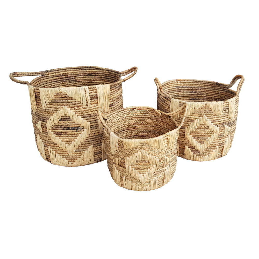 new trend water hyacinth embroidery grass plant pot with handle high quality cheap price natural material plants pot in Vietnam