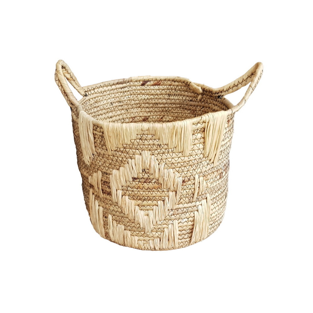 new trend water hyacinth embroidery grass plant pot with handle high quality cheap price natural material plants pot in Vietnam