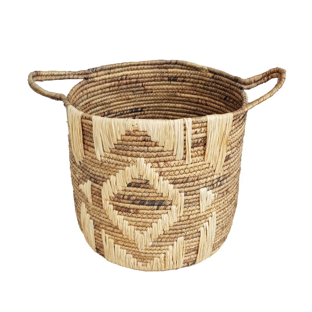 new trend water hyacinth embroidery grass plant pot with handle high quality cheap price natural material plants pot in Vietnam