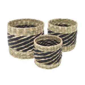 2024 Seagrass Stocked Cheap Price Handicraft Handmade Round Basket Eco-Friendly Handwoven Seagrass Basket