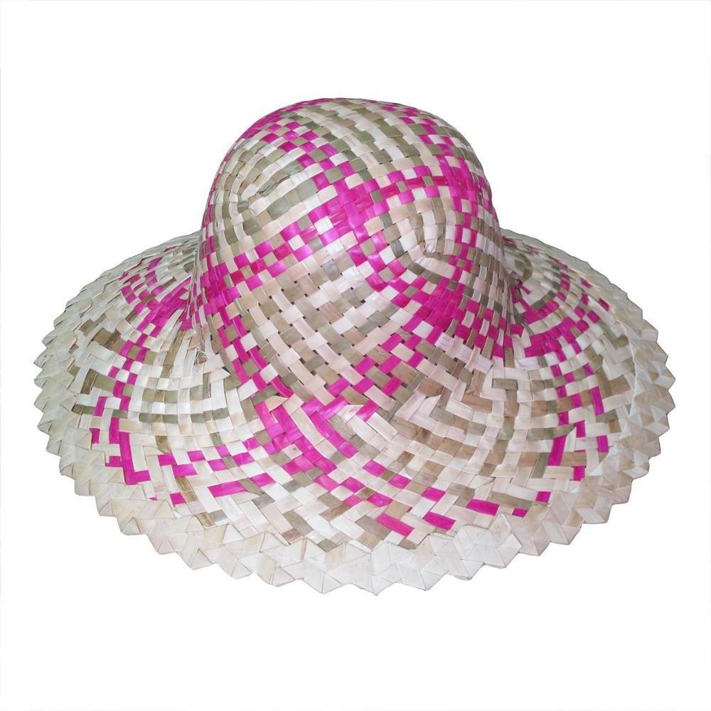 Natural palm leaf hat pink cowboy hats made in Vietnam for lady fashion beach hats