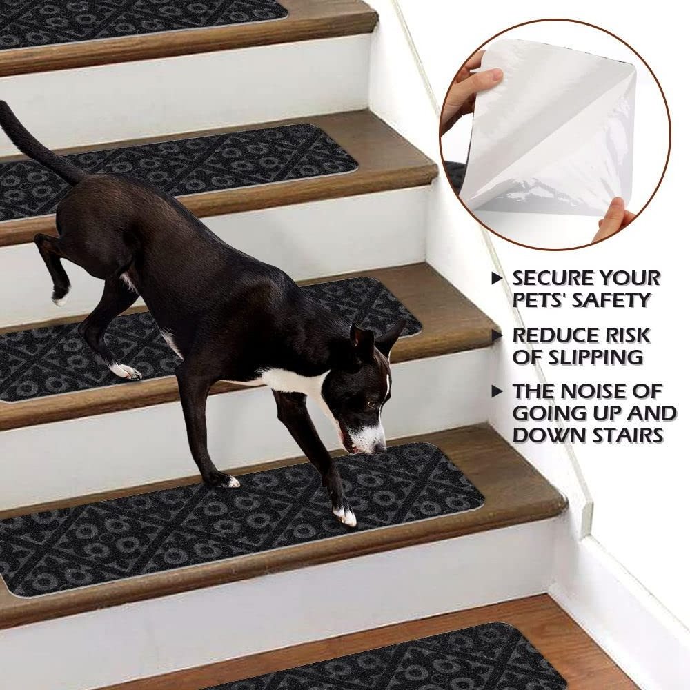 Stair Treads for Wooden Steps Indoor Non-Slip Stair Treads Carpet Self adsorbing Rugs Brushed embossing stair mat