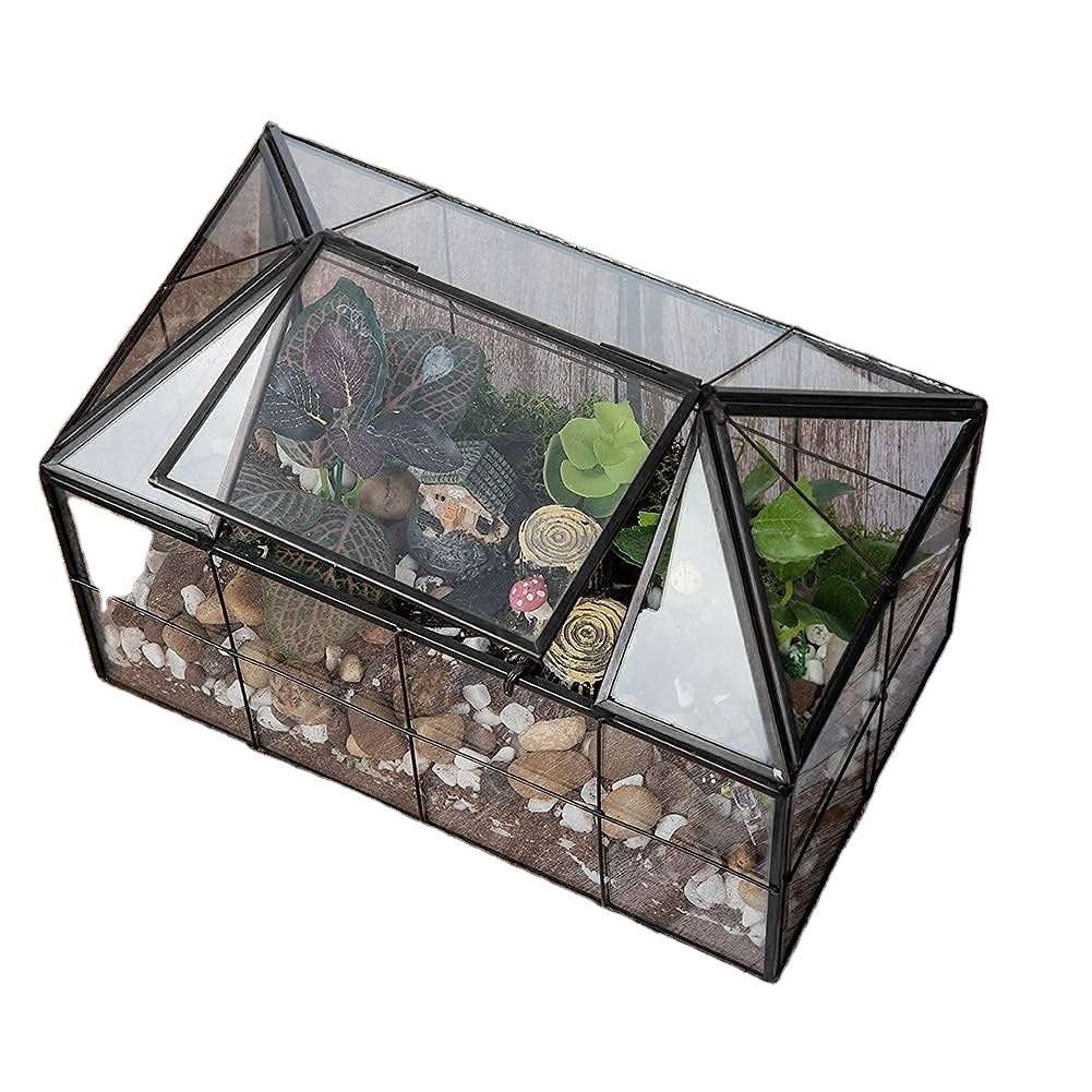 Brass Metal Mini Green House In For Garden And Outdoor In Antique Metal Terrarium In Glass And Brass With Antique Finished