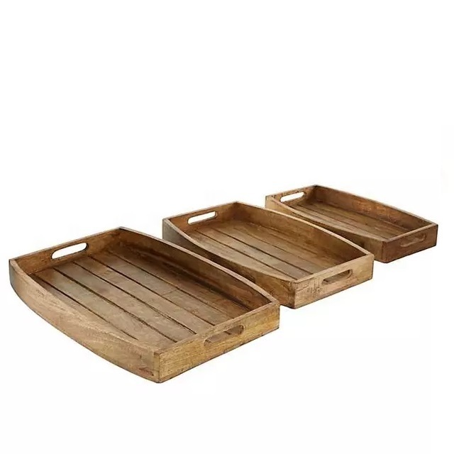 Wooden Tray durable wooden serving plater tray breakfast tray in mango wood new latest design high quality plater with handle