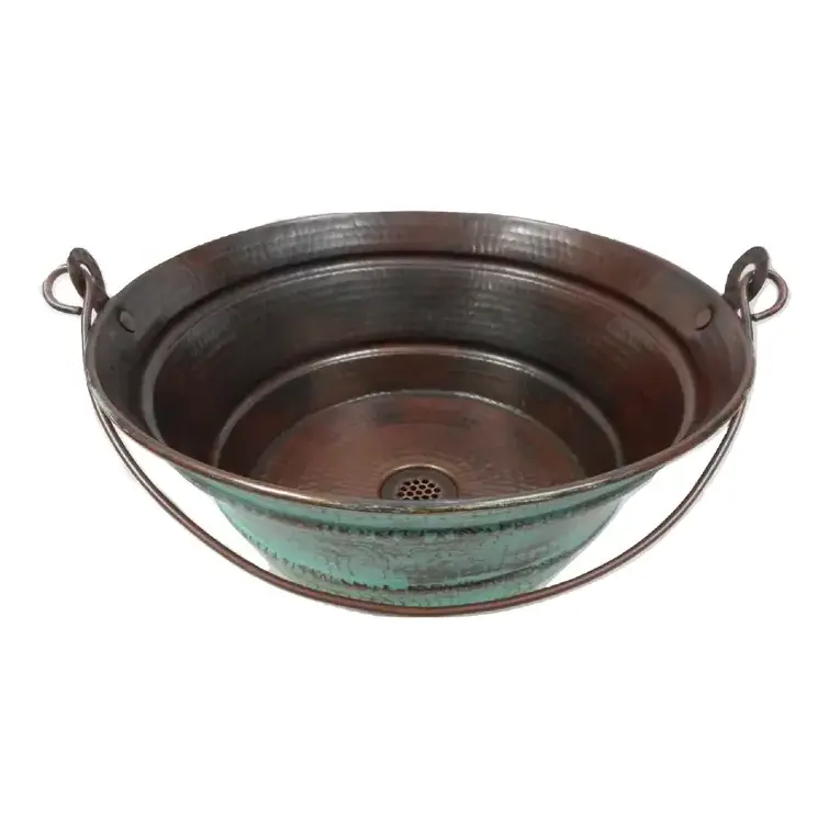 Handmade Embossed Round Antique Copper Wash Basin Copper Basin Elegant For Hotel Villas Resort Bathroom Usage In Wholesale Price