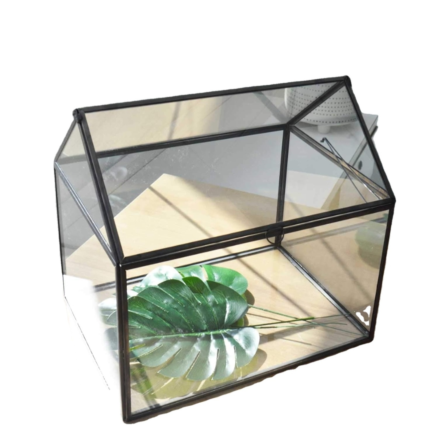 Brass Metal Mini Green House In For Garden And Outdoor usage Or Metal Terrarium In Glass And Brass With Antique Finished