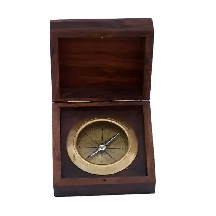 Nautical Sundial Compass With Wooden Box Collectible Marine Sun Dial Compass Antique Compass Nautical Item