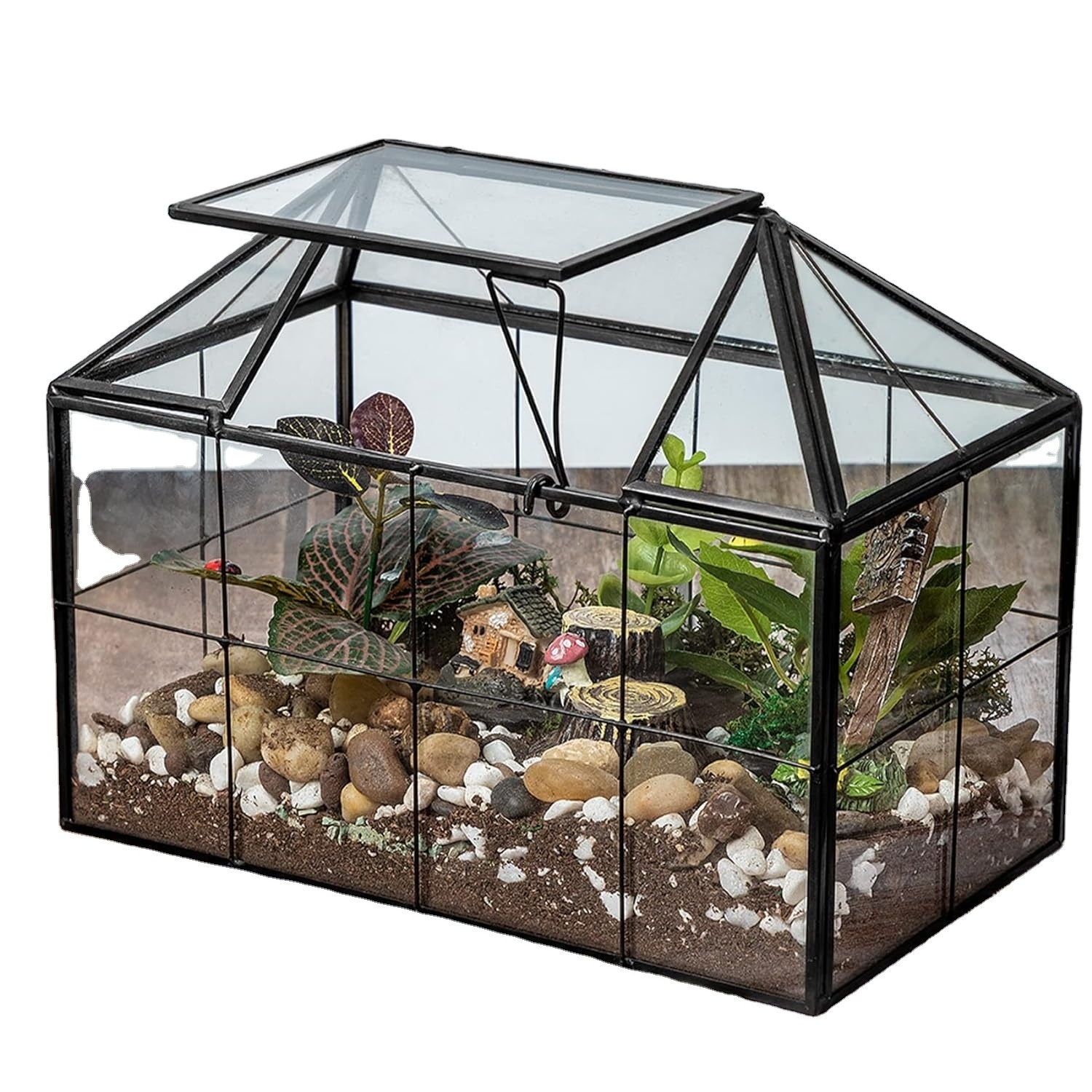 Brass Metal Mini Green House In For Garden And Outdoor In Antique Metal Terrarium In Glass And Brass With Antique Finished