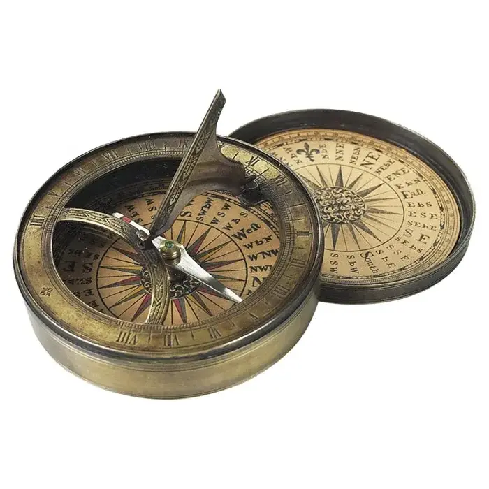 Nautical Sundial Compass With Wooden Box Collectible Marine Sun Dial Compass Antique Compass Nautical Item