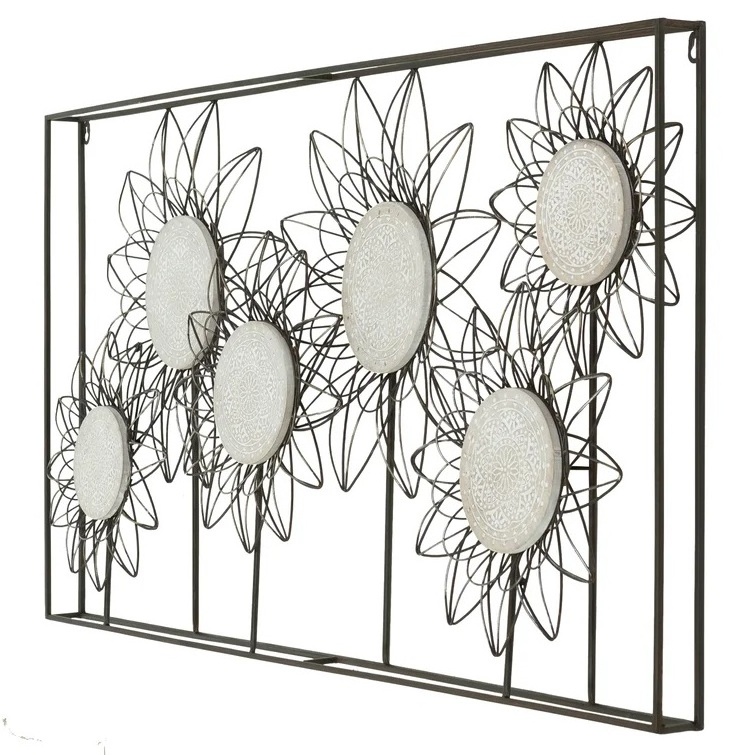 Latest flower design new Decorative Wall Accents House Accessories metal flower shape Wall Art With Glass Elegant Home Decors