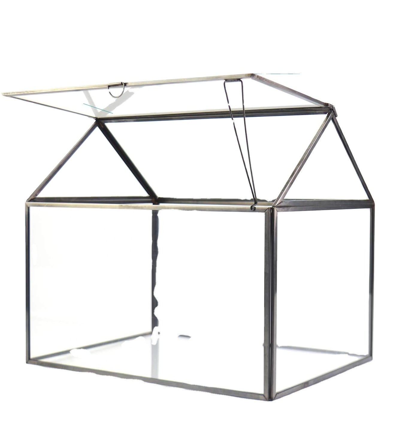 Brass Metal Mini Green House In For Garden And Outdoor usage Or Metal Terrarium In Glass And Brass With Antique Finished