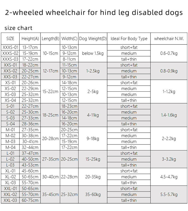 Adjustable pet dog wheelchair for back hind legs disabled dogs 2 wheels from small to extra large