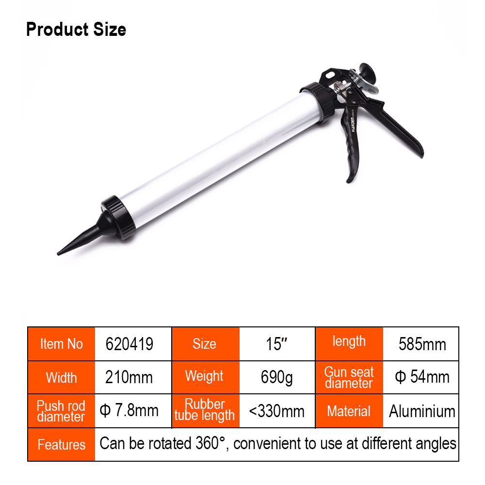 High quality 15'' Aluminum barrel silicone sealant plastic soft glue caulking gun for construction paint spray