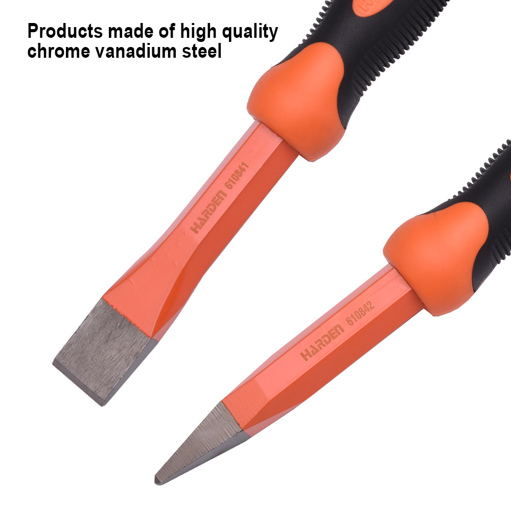 Harden top quality 19x250mm Chrome Vanadium Steel Pointed Cold Chisel Hand Tools With TPR Handle Stone Chisels