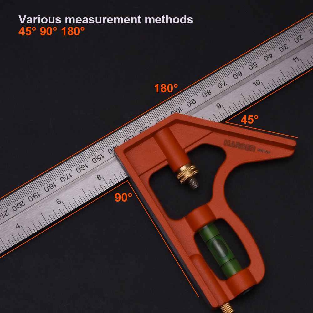 Harden 12-Inch/300mm measure Multifunctional Combination Square/Carpenter Square Ruler with Aluminum Handle