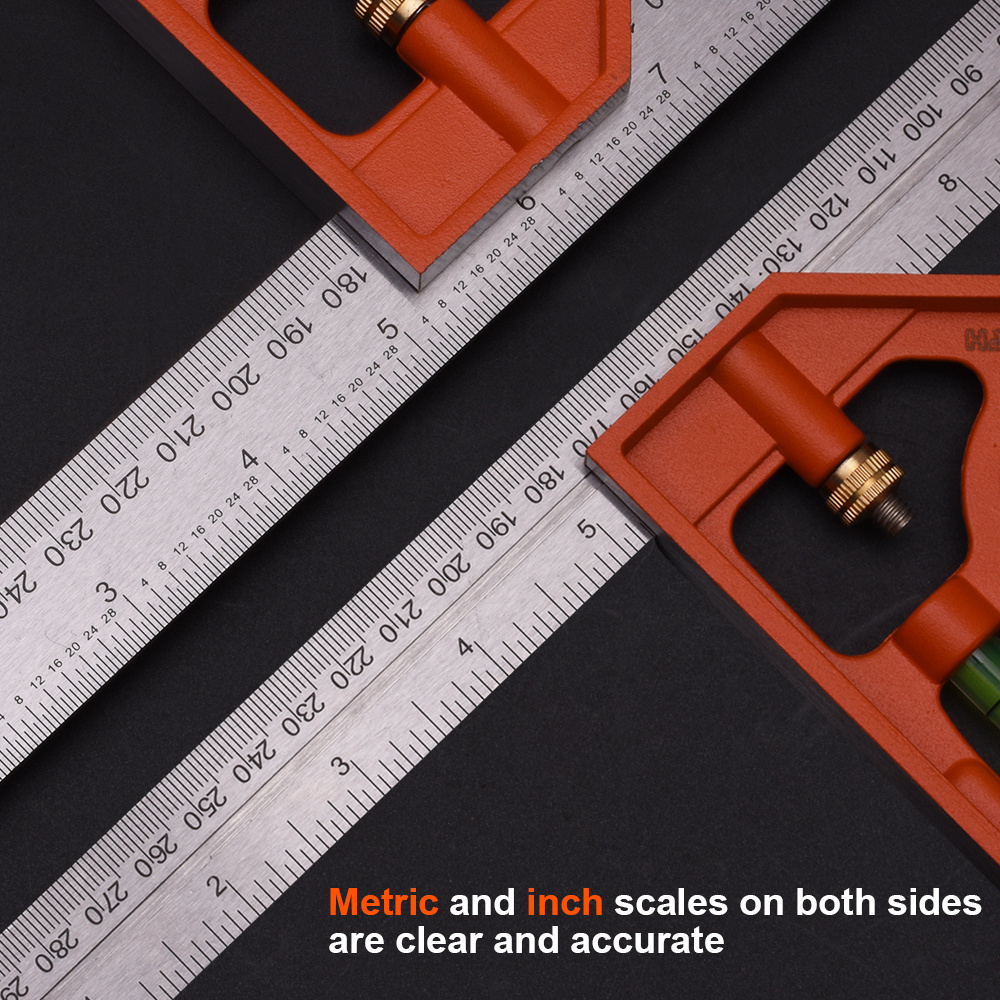 Harden 12-Inch/300mm measure Multifunctional Combination Square/Carpenter Square Ruler with Aluminum Handle