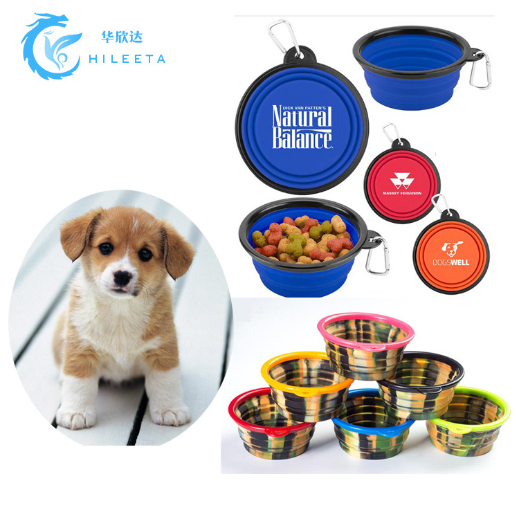 XS/S/M/L size Portable Custom Logo outdoor silicone foldable dog bowl collapsible food bowl for pet