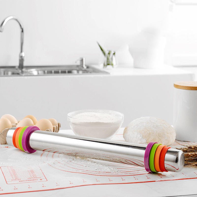 Rolling Pin nonstick Stainless Steel Dough Roller Rolling Pin With Adjustable Silicone Rings