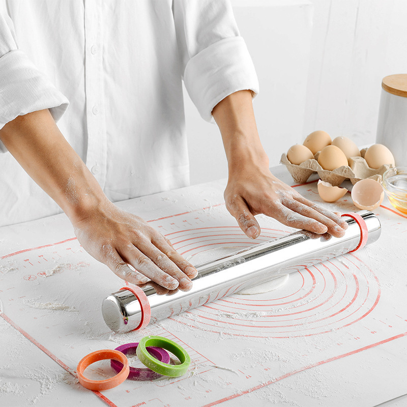 Rolling Pin nonstick Stainless Steel Dough Roller Rolling Pin With Adjustable Silicone Rings