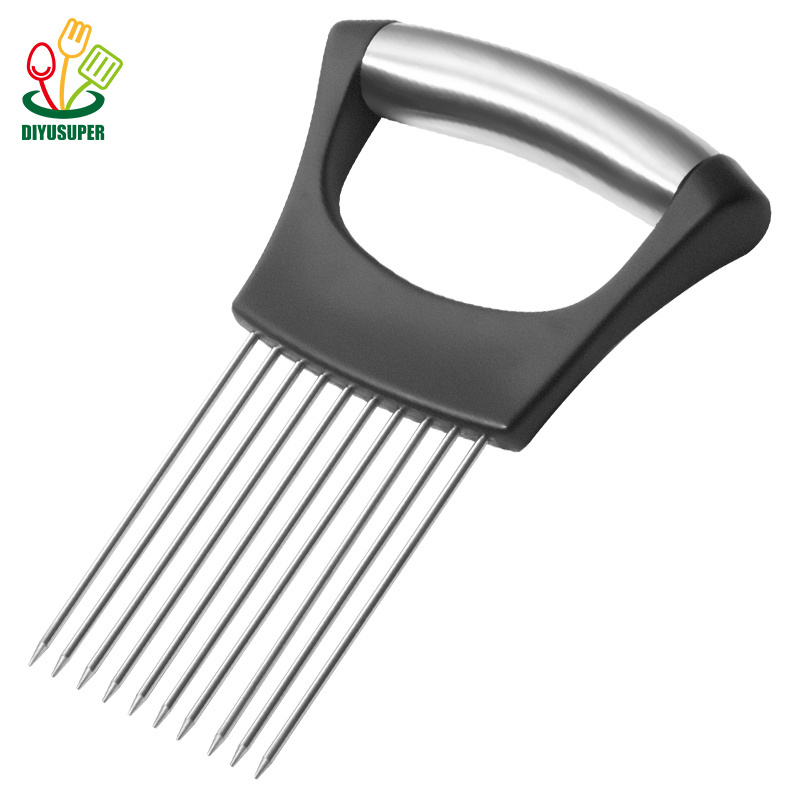 Stainless Steel Onion Holder Kitchen Slicing Onion Holder Fruit and Vegetable Potato Slicer Fixed Loose Meat pin Onion Cutter